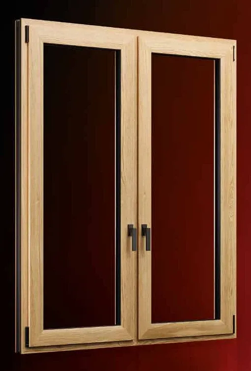 Fenêtre PVC à deux vantaux, finition imitation bois
